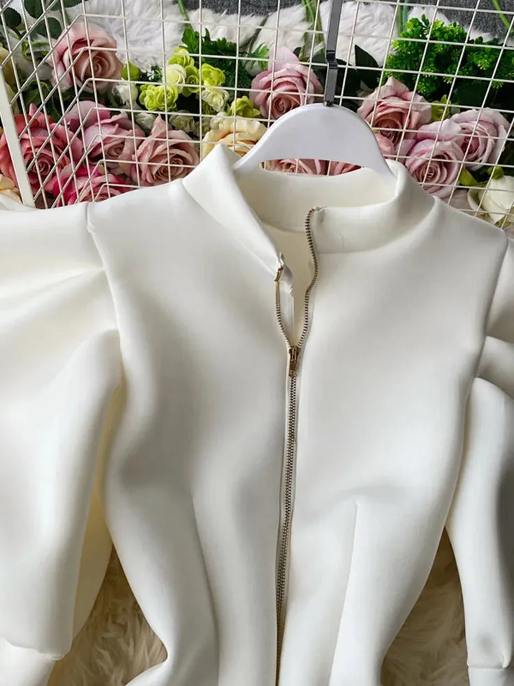 Znbbw Women's Blusas Mujer Solid Stand Collar Puff Sleeve Spring Autumn Ins High Fashion Women Blouses Vintage Elegant Shirts GX1462 - Image 2