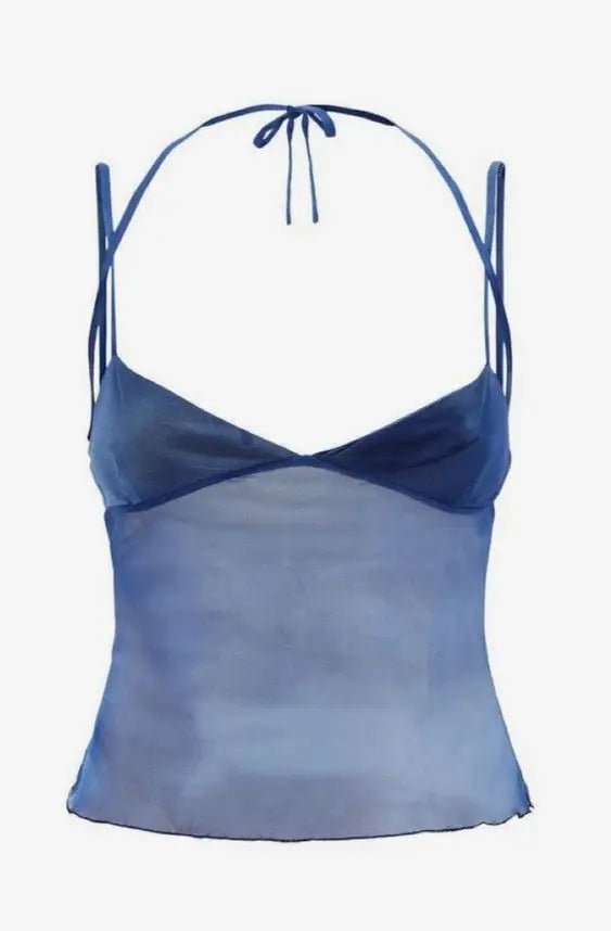 Znbbw Y2k Crop Top Sexy Halterneck Mesh Blue Cute Tops Sleeveless Spaghetti Strap Camisole 2000s Girl's Tees Chic Streetwear - Image 3