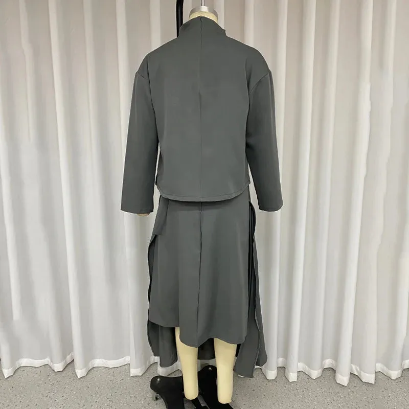 Znbbw 2 Piece Set Women Autumn Casual Solid Round Neck Long Sleeve Pullover Top Loose Irregular Pleated Skirt Sets Streetwear - Image 4