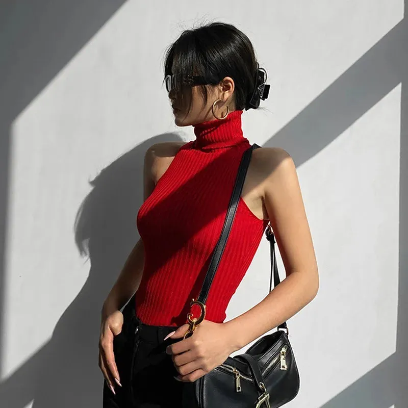 Znbbw Women Sexy Sleeveless Halter Neck Vest Sleeveless Solid Knit Ribbed Slim Fit Tank Tops Clubwear Ladies Camisole Streetwear hot - Image 9