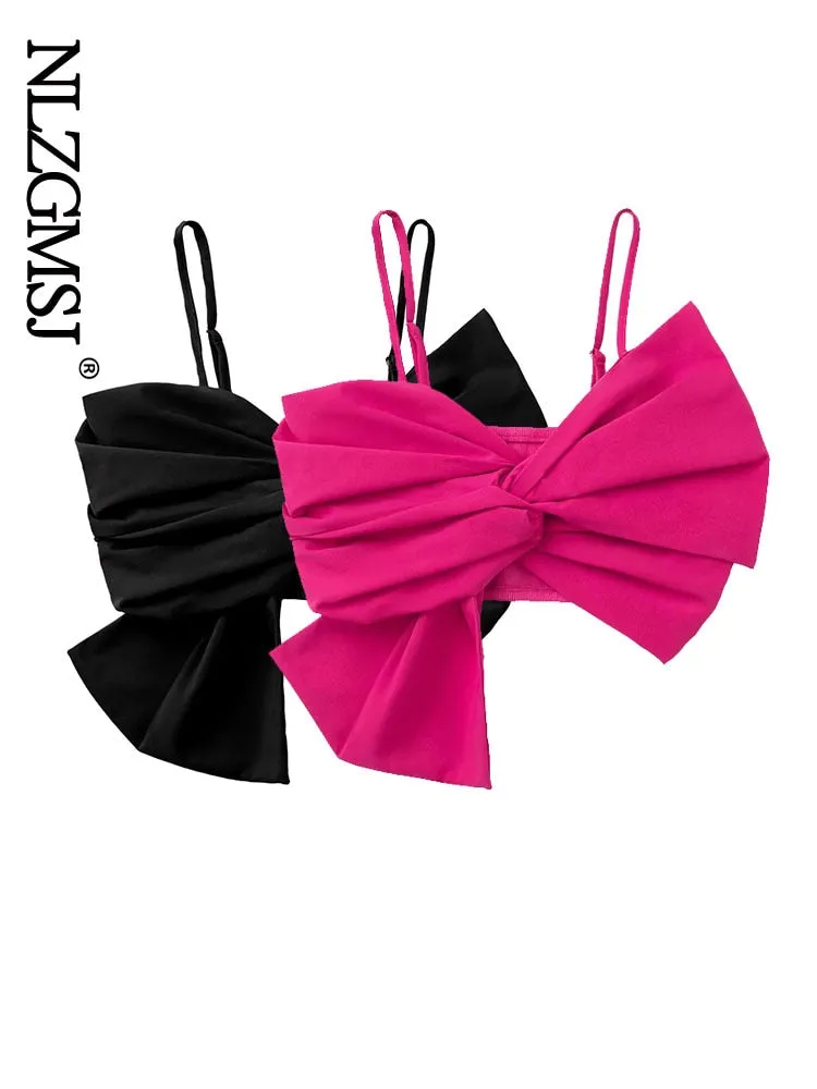 Znbbw 2023 Crop Top Women Sleeveless Party Off Shoulder Spaghetti Strap Backless Korean Bow Tank Tops 202304 - Image 4