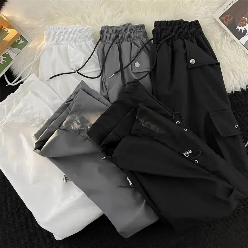 Znbbw Baggy Punk Cargo Pants Women Vintage Streetwear Pocket Drawstring Trousers BF High Waist Korean Joggers Wide Leg Pants - Image 2