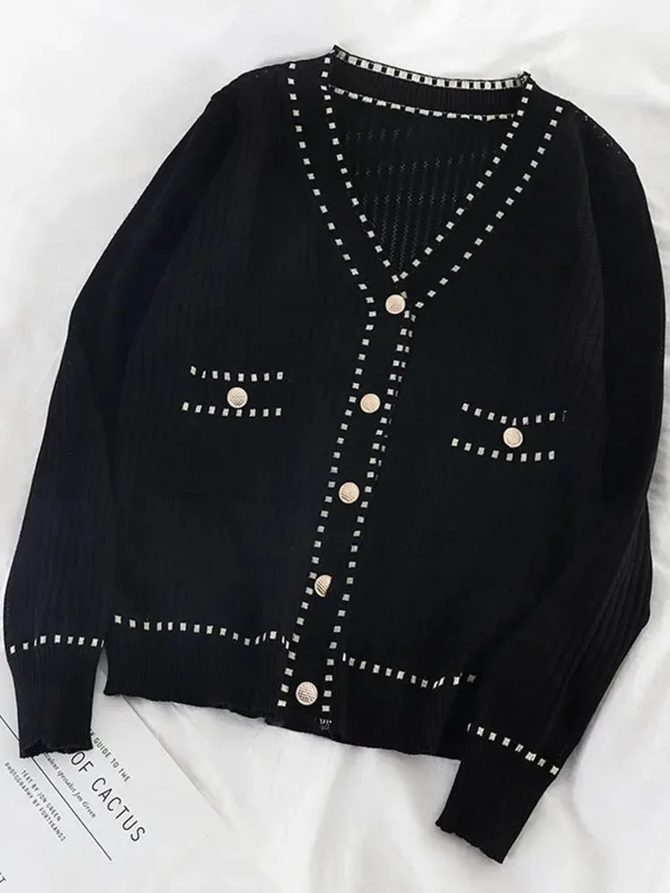 Znbbw Autumn Women's Cardigan New Single-breasted Stitching Cardigan Korean Style Loose and Thin Knit Female Sweater Coat LL295 - Image 7