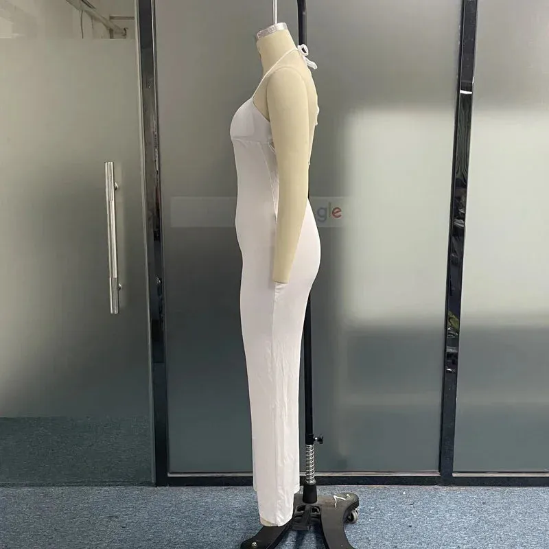 Znbbw Women Jumpsuit Fashion Sexy Halter Lace Up Sleeveless Solid Hollow Loose Wide Legs Pants Party Romper High Streetwear - Image 5