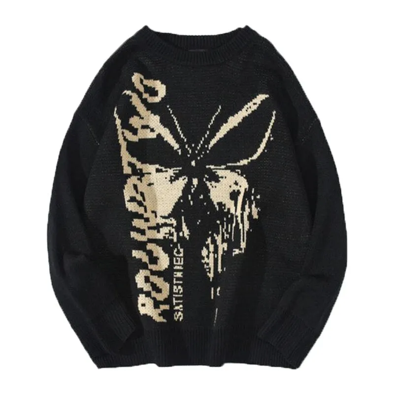Znbbw Women Sweaters Harajuku 2023 Autumn Winter Hip Hop Knitwear Mens Loose Tops Butterfly Streetwear O Neck Casual Pullover Sweater - Image 3
