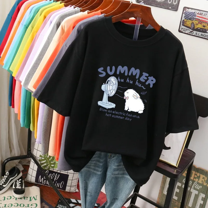 Znbbw 100% Cotton L-5XL T Shirt Plus Size Tshirt Short Sleeve Women Top Summer Cartoon Print Couple O Neck Oversized T Shirts - Image 4