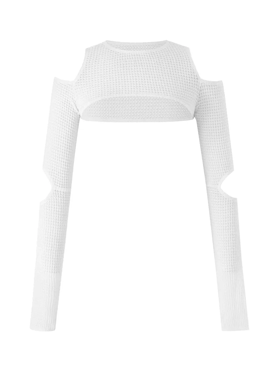 Znbbw Women Long Sleeve Crochet Crop Tops Crewneck Hollow Out Cover Up Top Knitted Crop Top Mesh Fishnet Pullover T-shirts Tees - Image 3