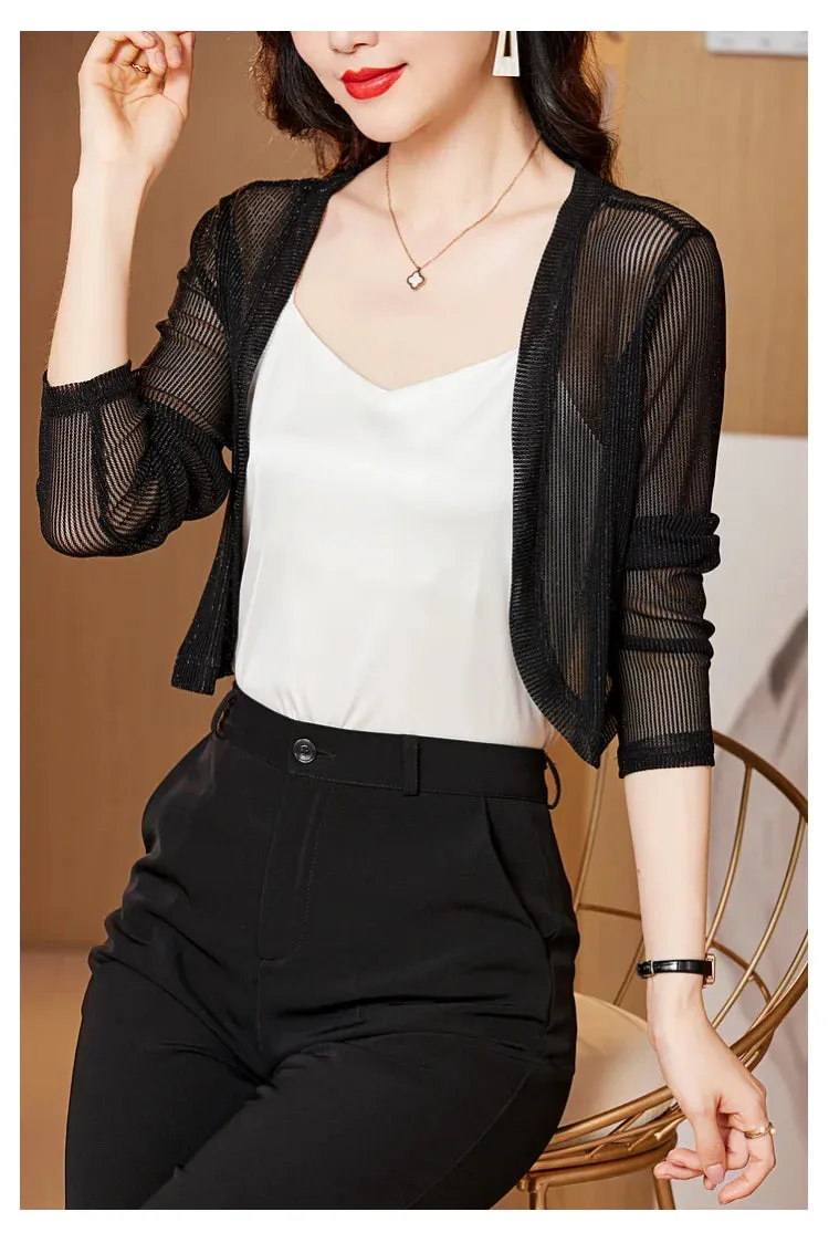 Znbbw Women Thin Mesh Cardigans Lady Summer Transparent Shawl Female Long Sleeve Short Coat Outwear - Image 13