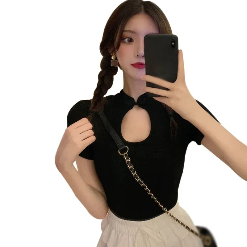 Znbbw Women's Chic Temperament Personality Cheongsam Short Slim T-shirt Short Sleeve Top - Image 4