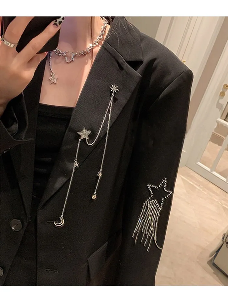 znbbw Autumn Black Casual Fashion Elegant Women's Blazer Double-breasted Chain Star Sequins Coat Gothic Jacket Streetwear Y2k - Image 3