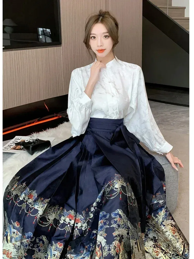 Znbbw Women Spring Autumn Imitation Makeup Horse Face Skirt Chinese Style Chinese High Grade Feeling Slim Commuting Long Skirt D5323 - Image 4