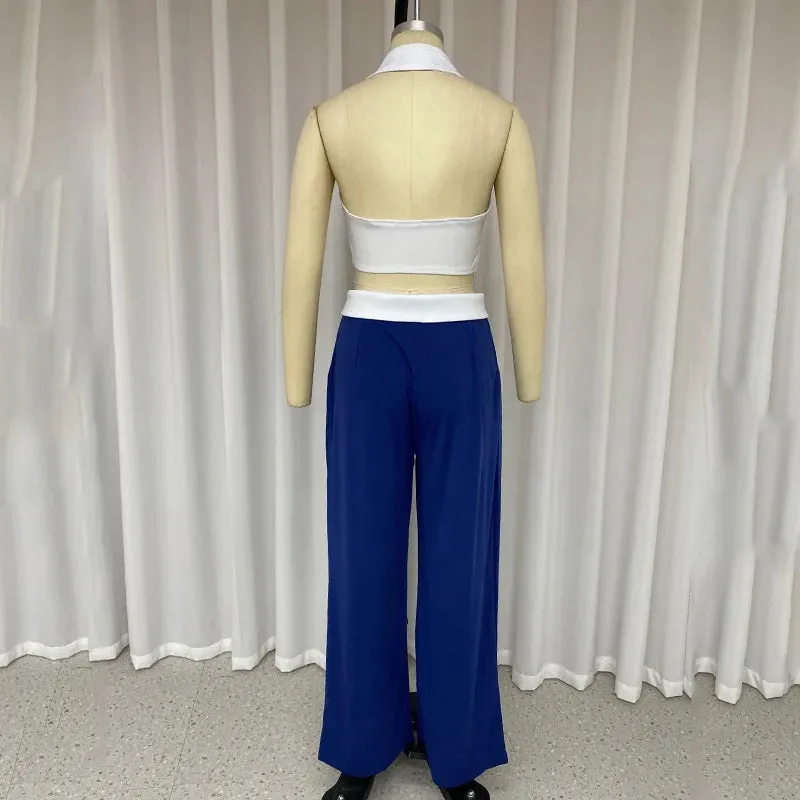 Znbbw Women Two Piece Set Summer Fashion Elegant Solid V Neck Sleeveless Top Casual Loose Wide Legs Pants Sets High Streetwear - Image 4