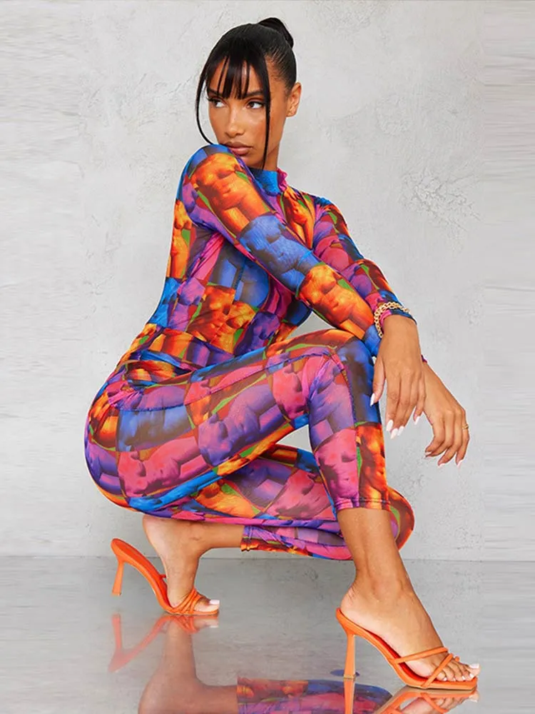 Znbbw Women Printed Bodysuit Two Piece Outfits 2023 Spring Fashion Trousers Suits Female Full Sleeve T Shirt Long Pants Matching Sets - Image 2