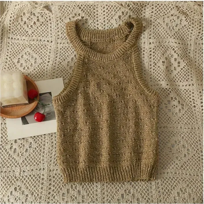 Znbbw Women Halter Collar Tank Crop Tops Female Sleeveless Short Knitted T-Shirt Stretchy Camisole Tees for Slim Girls - Image 8