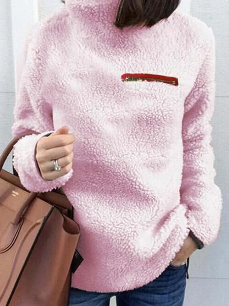 Znbbw Women Sweatshirts Autumn Winter Top Long Sleeve Plush Warm Pullover Tunic Female Pink Ladies Clothing Zipper Streetwear - Image 3
