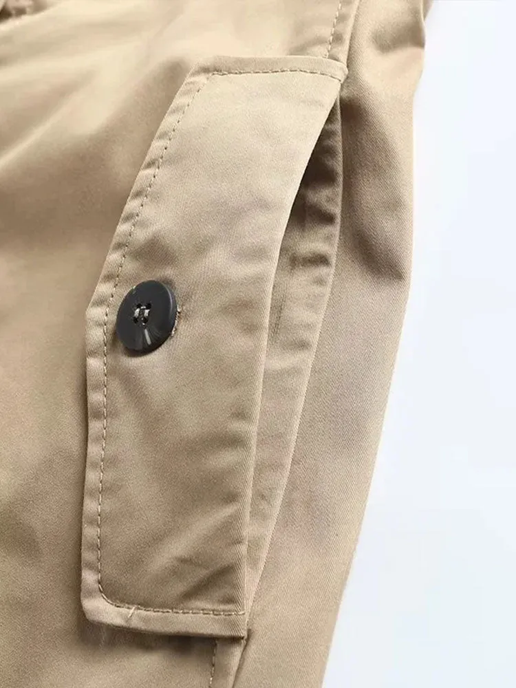 Znbbw 2023 Summer Autumn Skirt Women Loose Pockets Midi Khaki Skirt Women With Button - Image 3