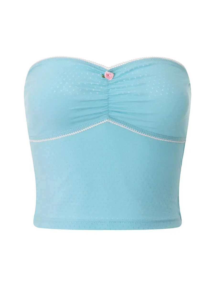 Znbbw Women Strapless Lace Flower Trim Tube Top Backless Off Shoulder Patchwork Slim Fitted Crop Top Cami Tops Bandeau Streetwear - Image 4