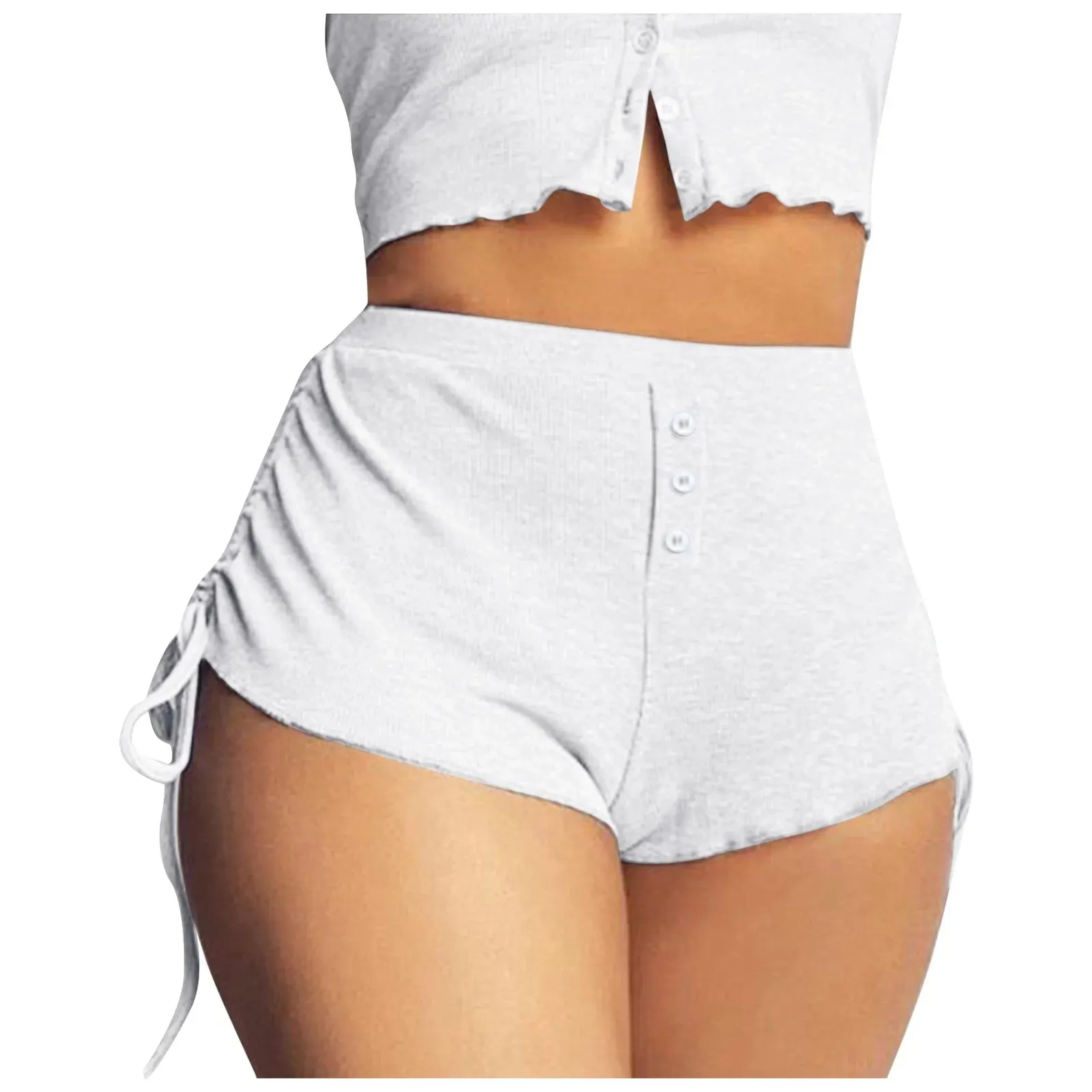 Znbbw Women's Sexy High Waist Sports Home Pants Casual Sexy Solid Color Button Side Drawstring Shorts High Waist Sexy Shorts 2024 - Image 7