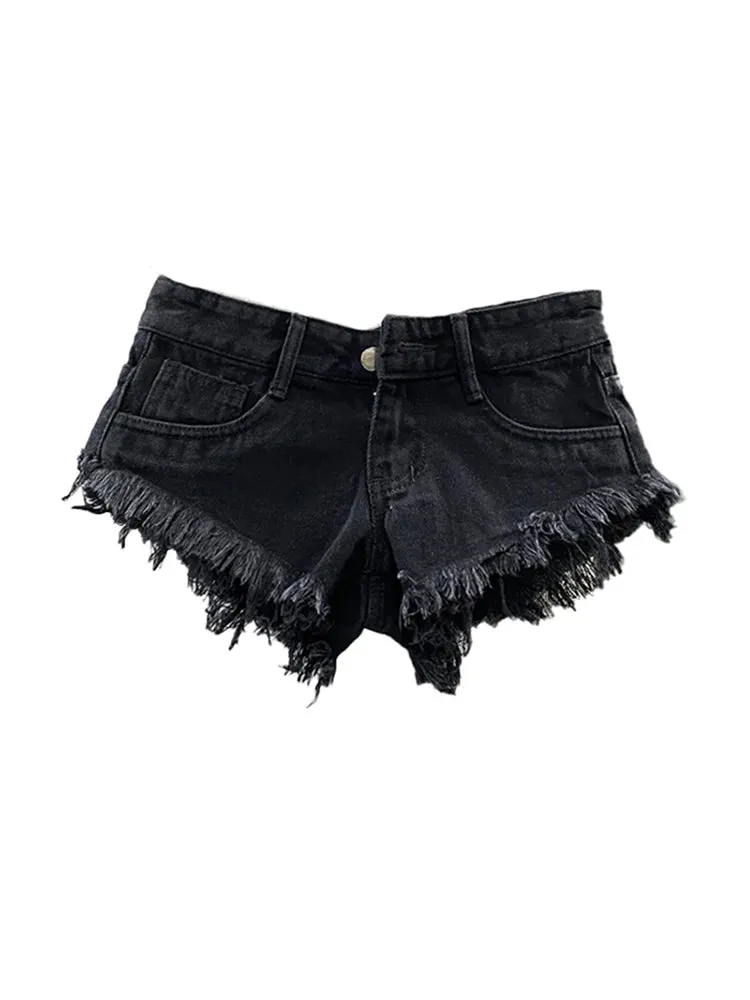 Znbbw Women's Light Grey Denim Shorts Fashion Streetwear Y2k Harajuku Korean Vintage Low Waist Tassel Shorts Jeans 2000s Clothes 2024 - Image 7