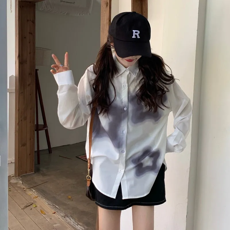 Znbbw Women's Star Printing Shirt 2023 Spring Contrast Color Long Sleeve Blouse Lapel Female All Match Clothing Top New - Image 3