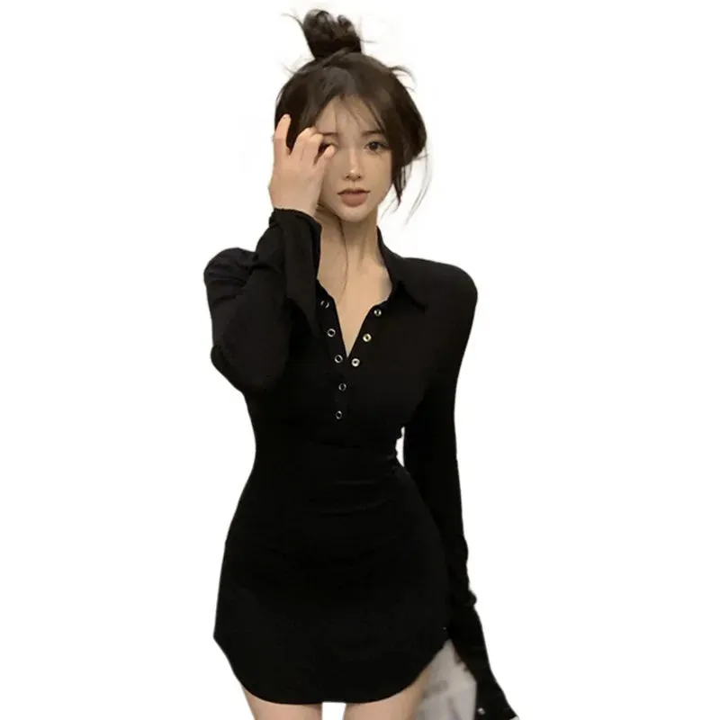 Znbbw Women's Dress Korean Version Slim Sexy Casual Long Sleeved Buttocks Wrapped Dress - Image 8