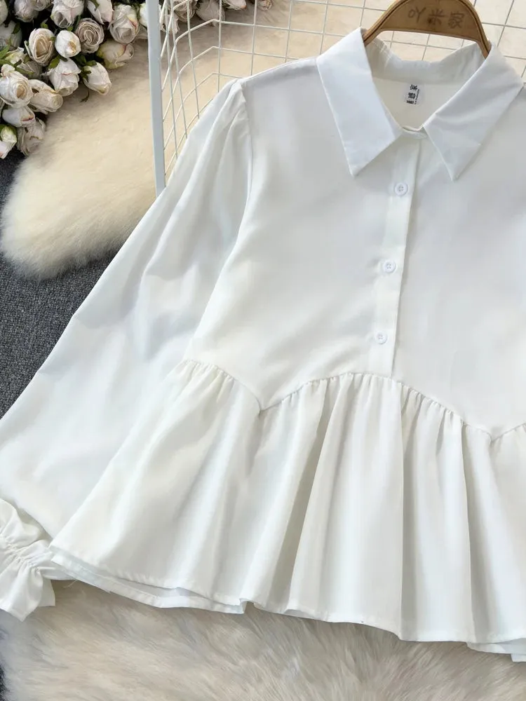 Znbbw Autumn Women's Vest Two piece Set Long sleeved Waist Lotus Leaf Shirt Two piece Set Denim Vest Tank Top Women's Top ML572 - Image 5