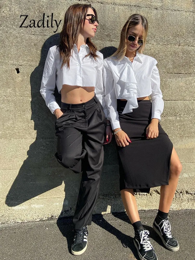 znbbw 2023 Spring Streetwear Long Sleeve Women Whiter Shirt Korea Style Y2K Minimalist Button Up Woman Crop Top Blouse Clothing - Image 6