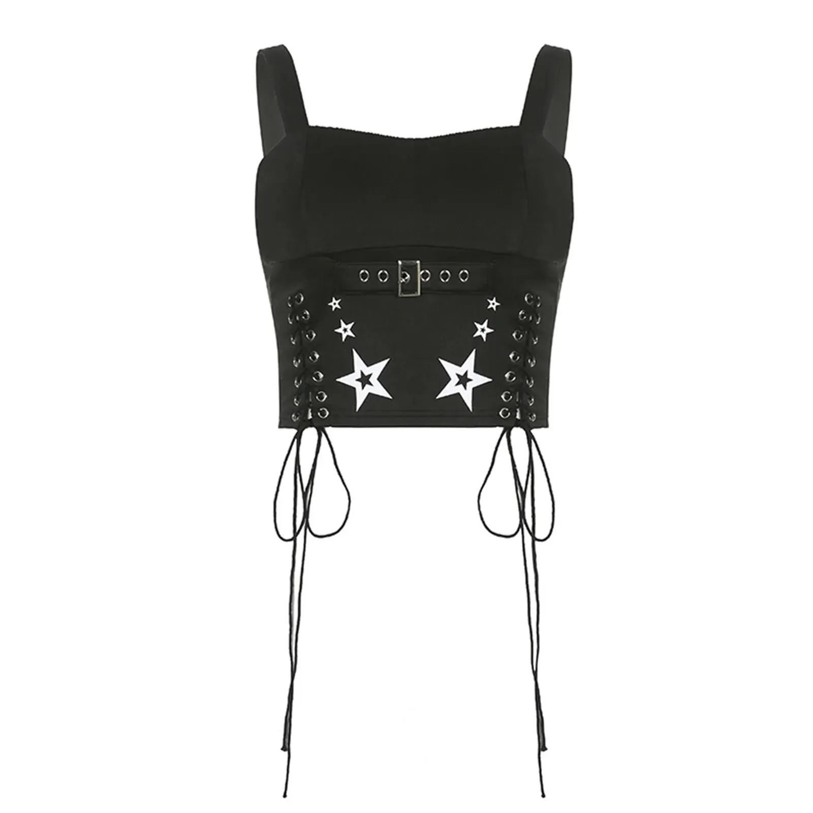 Znbbw Women Tank Tops Summer Gothic Punk Style Casual Star Print Bandage Crop Tops for Streetwear Club Wear - Image 7