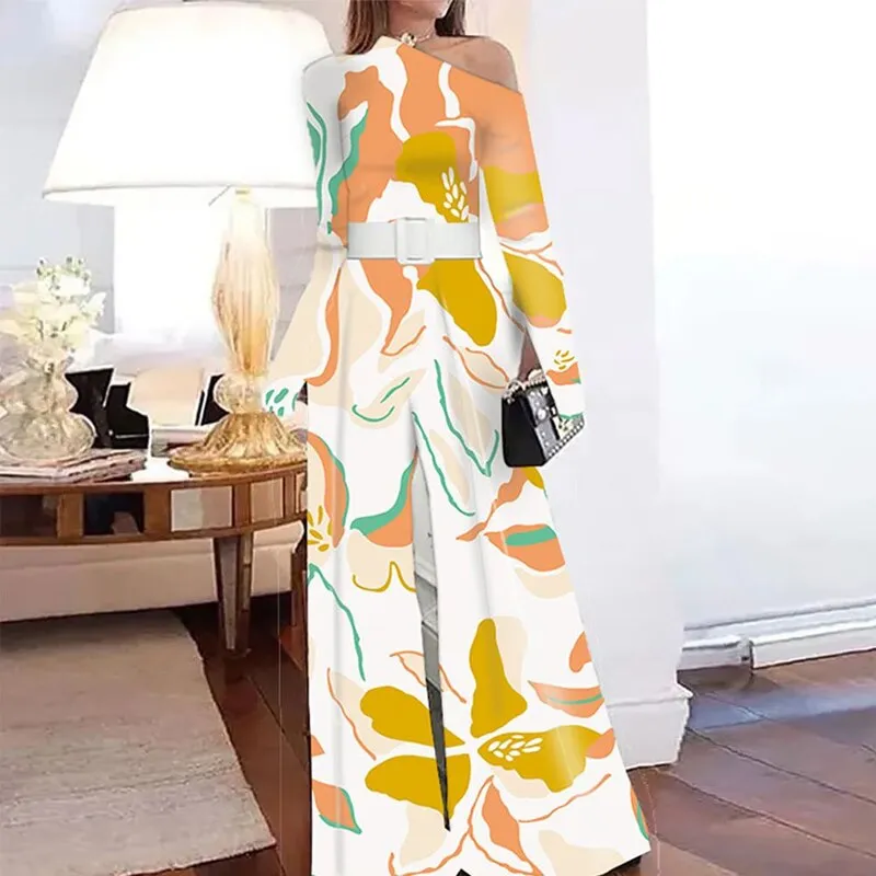 znbbw Women High Street Overalls Playsuit Elegant One-Shoulder Retro New Print Wide Leg Romper Sexy Patchwork Pattern Party Jumpsuits - Image 7