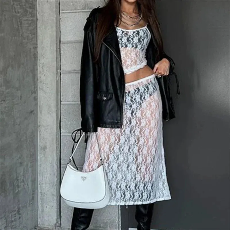 Znbbw Women Y2K Fairy Grunge Midi Skirt Lace Floral Vintage Boho Elastic High Waist Bodycon Skirt 90s E-Girls Holiday Party Clubwear - Image 5