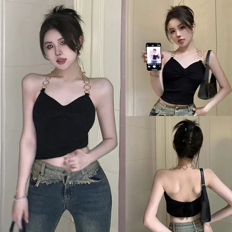 Znbbw Women's Suspender Summer Round Loop Hanging Neck Slimming Sexy Exposed Navel Suspender Vest Top - Image 5