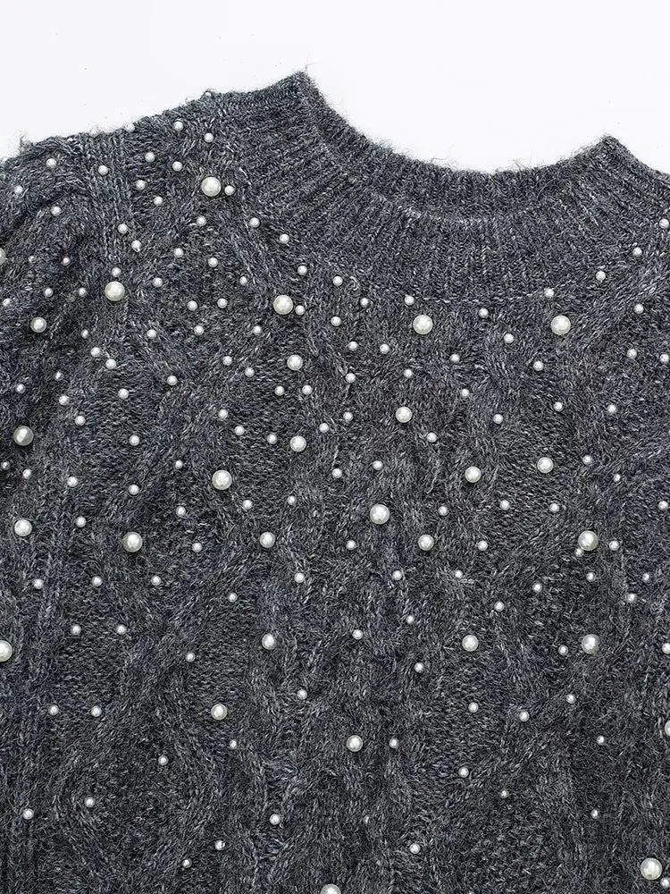 Znbbw Women Knit Pullover Silver Thread Long Sleeved O Neck Blouse Loose Sweater Top Female - Image 3