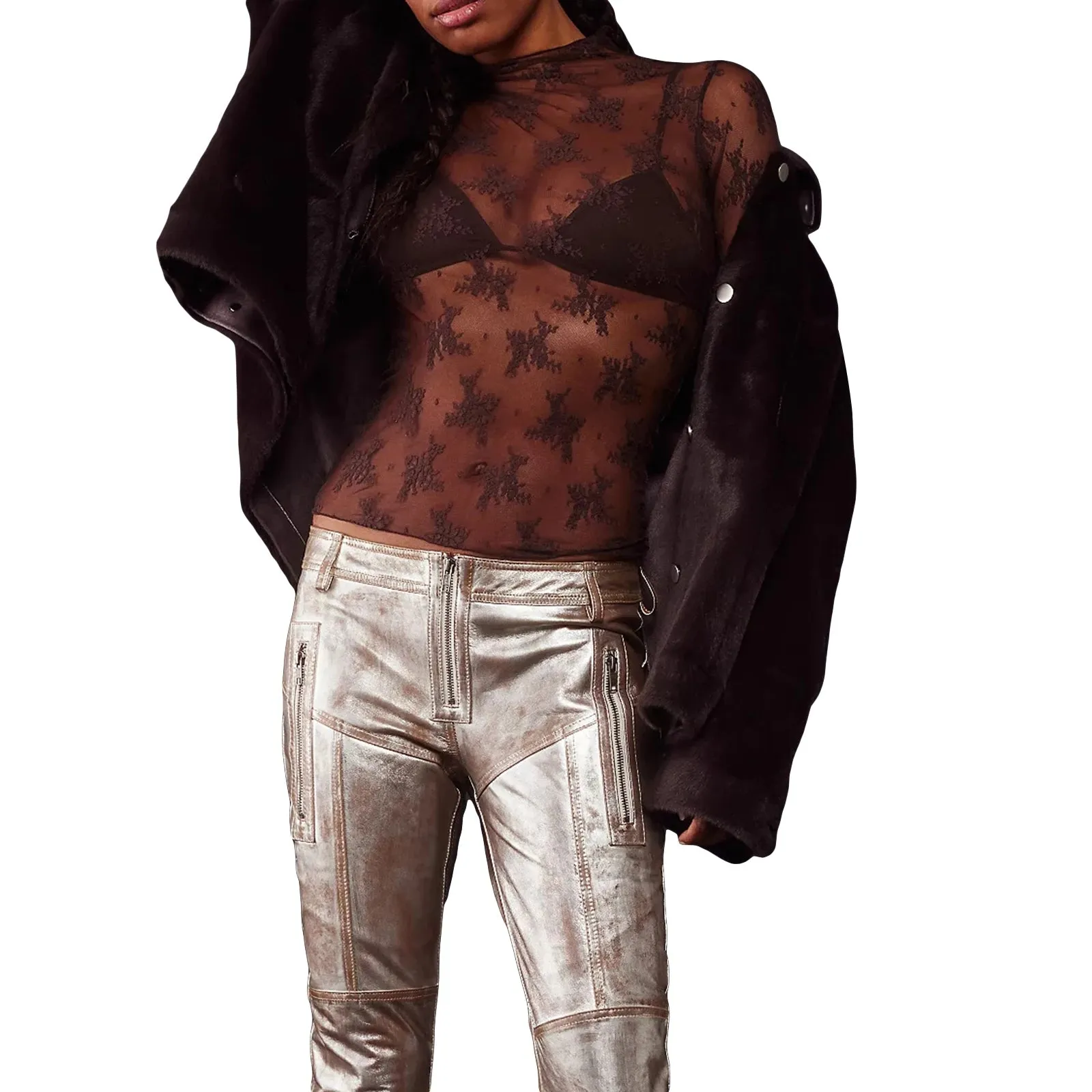 Znbbw Women y2k Fairycore T Shirt See Through Transparent Mesh Tops Long Sleeve Sheer Slim Ladies Turtleneck Aesthetic T-Shirts - Image 13