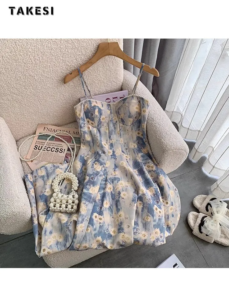 znbbw Women Sexy Backless Strapless Floral Print Loose Suspender Dresses 2023 Summer Beach Style Elegant Chiffon Party Club Dress - Image 6