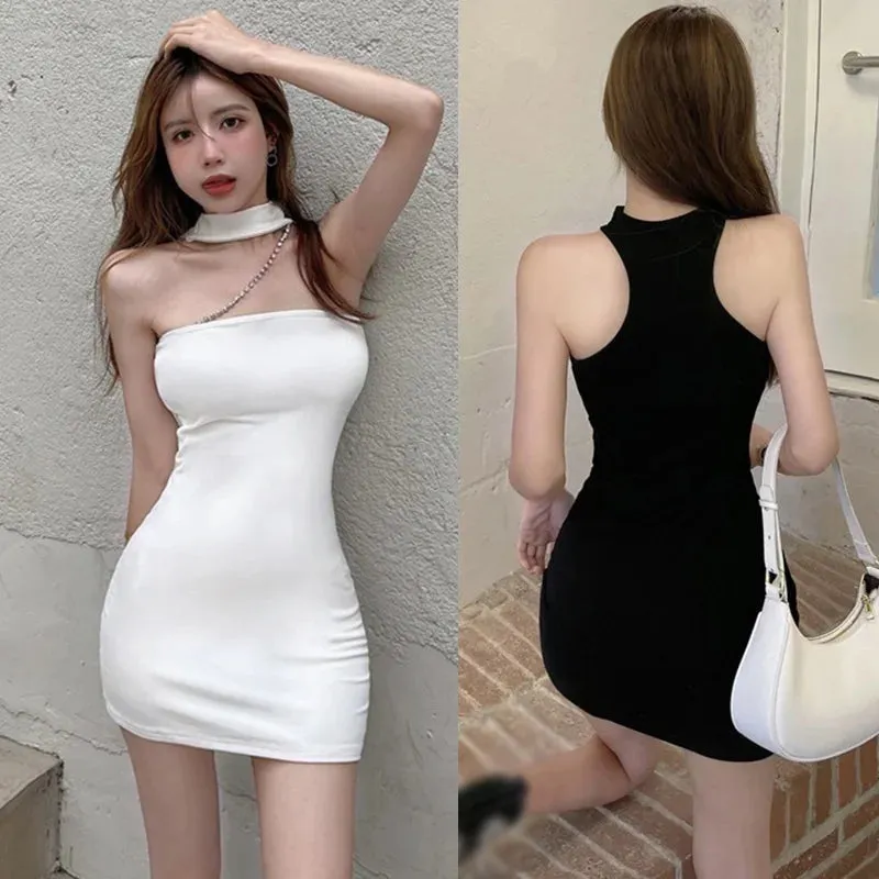 Znbbw Women's Korean Version Chain Neck Hanging Bra Sexy Slim Fitting Dress With Strap Fitting Sexy Sleeveless Dress - Image 2