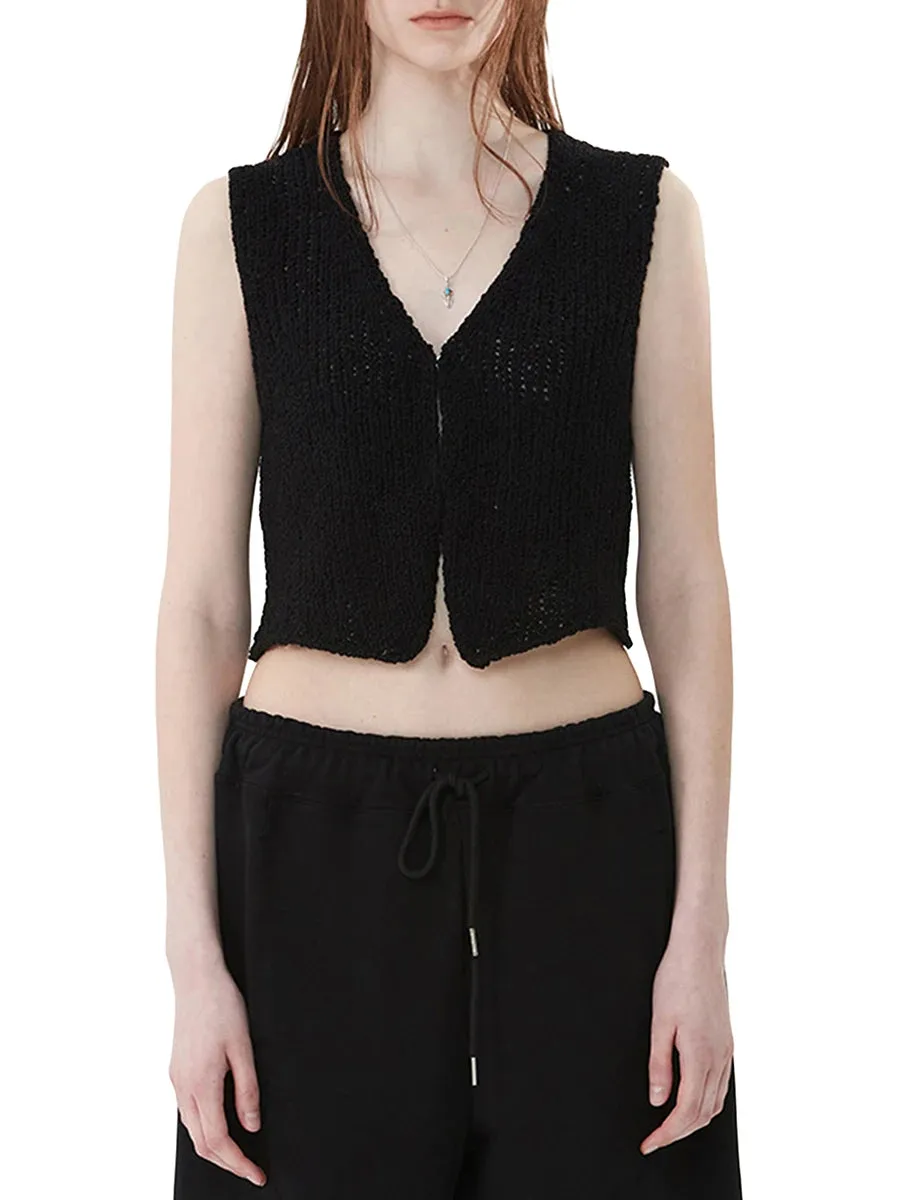 Znbbw Women Knitted Hollow Cropped Camis y2k Aesthetic V-Neck Button Tank Tops Sleeveless Vintage Camisole Harajuku Streetwear - Image 4