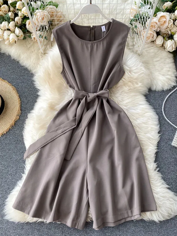 Znbbw Women's Jumpsuit Commuter Pure Color Sleeveless Jumpsuit Women's New Simple Pure Color Wide Leg Short Jumpsuit LL033 - Image 5