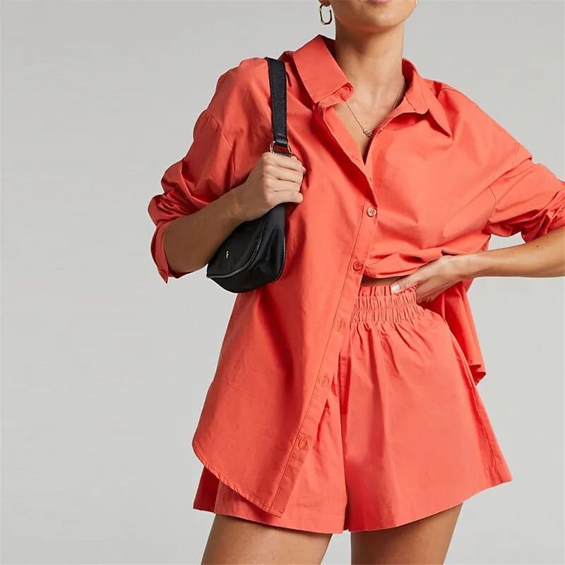 Znbbw Women Tracksuit 2023 Shirt Shorts Two Piece Set Cotton Fashion Clothing Outfits Women Blouses Women's Summer Suit Tracksuits - Image 3