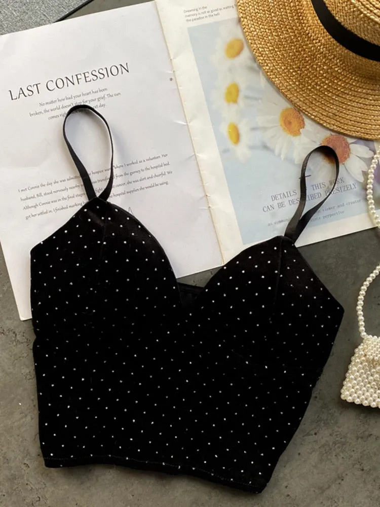 Znbbw Women Retro Velour Strap Tops Summer V Neck Sleeveless Backless Slim Tank Top Chic Print Sexy Off Shoulder Short Camis - Image 3