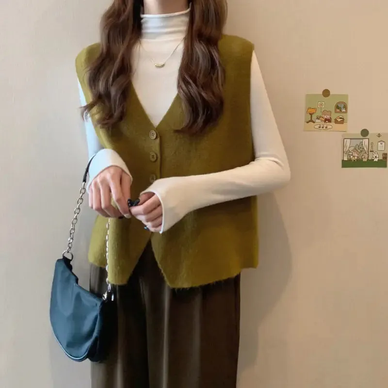 Znbbw Vest Autumn and Winter 2024 Little Fragrant Sweater Knitted Vest Women Sleeveless Overlapping Small Cuff Sweater Vest - Image 9