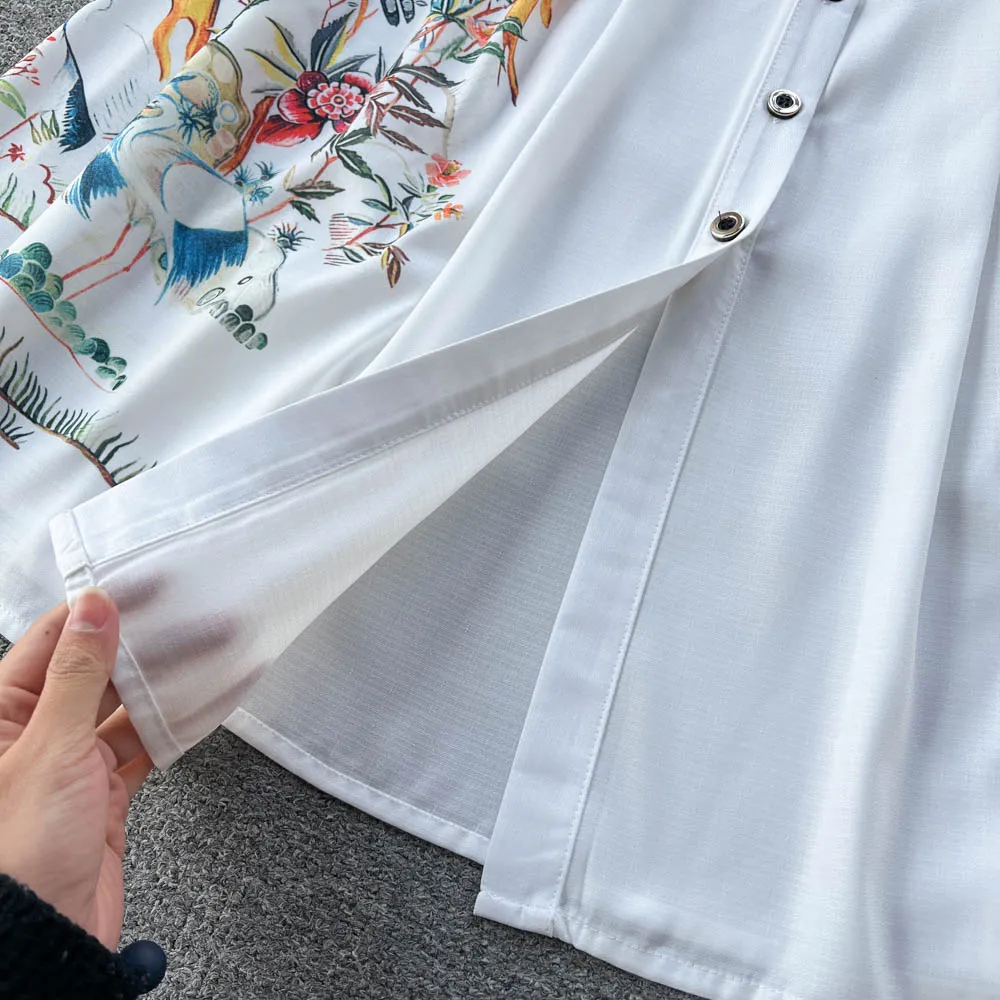 Znbbw 2023 New Summer Designer Women Bohemian High Quality Casual Party Celebrity Elegant Belt Floral Print Shirt Midi Dress - Image 3