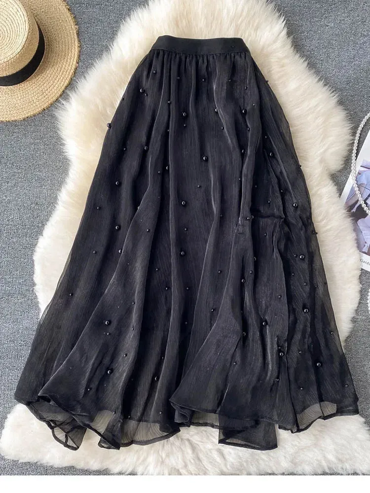 Znbbw Women's Spring Summer New Beaded Streamer Skirt All-match Mid-length Gentle Wind Skirt D0145 - Image 4