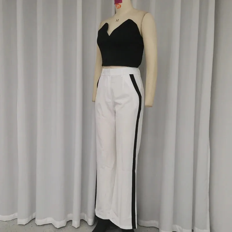 Znbbw 2 Piece Set Women's Clothes Summer Sexy Strapless Sleeveless Solid Nipped Waist Short Top Loose Pants Set Streetwear - Image 5