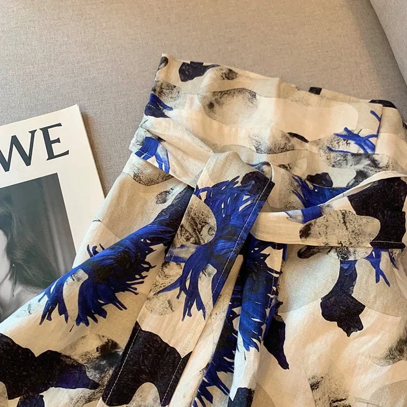 znbbw Women's Two Piece Set Sex Black Cropped Tops Ink Splash Floral Print Shirt Draped Skirt Summer Fashion Casual Dress Sets - Image 3