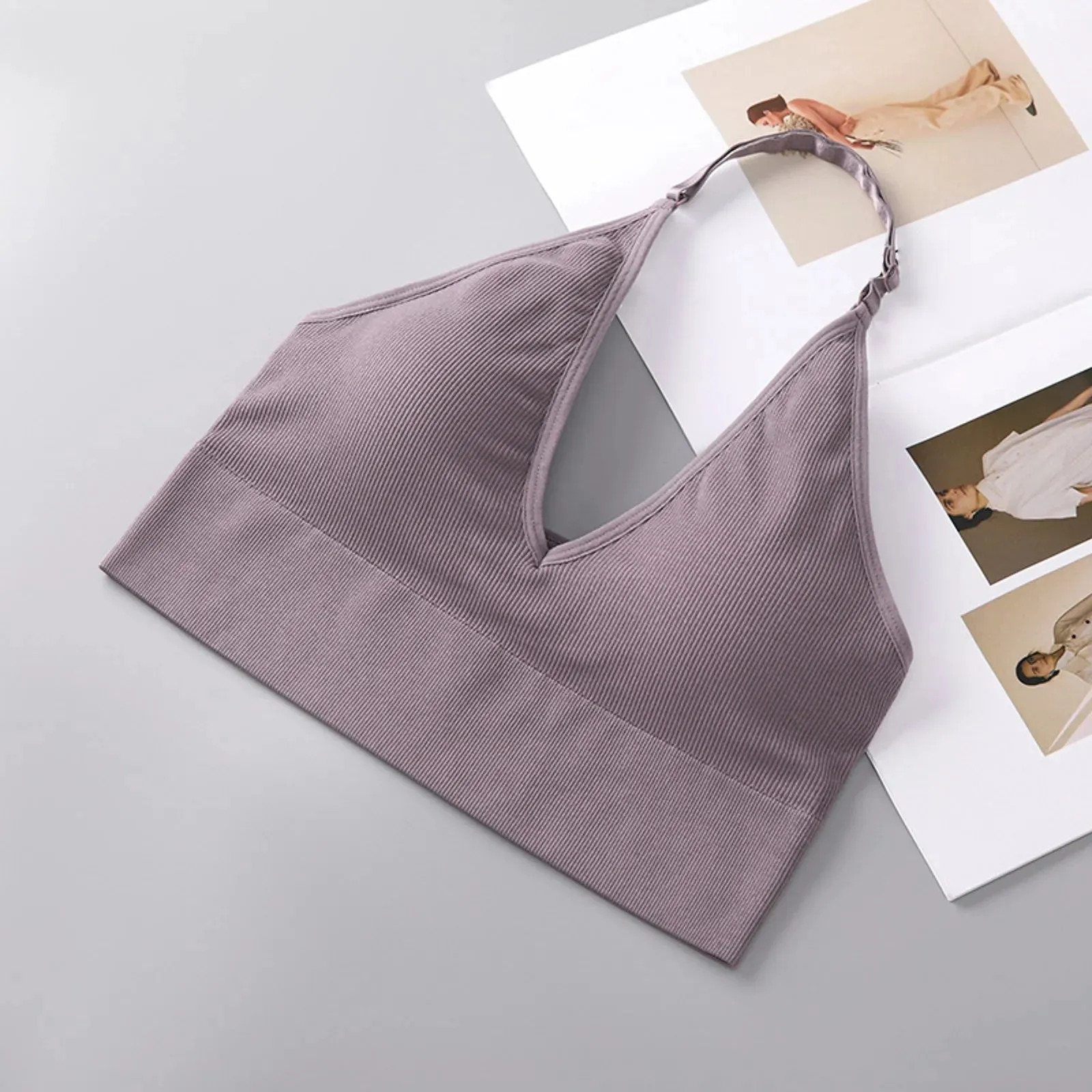 Znbbw Women's Halterneck Sports Bra Sexy Backless Deep V Neck Sports Bustier Padded Sexy Gym Push Up Bra Backless Woman Sports Bar - Image 4