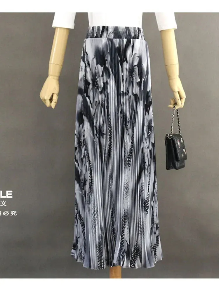 Znbbw Women Spring Summer Skirt Fashion High End Printed Pleats with A New Style of Drape Western Style Organ Hem Skirt D5733 - Image 8