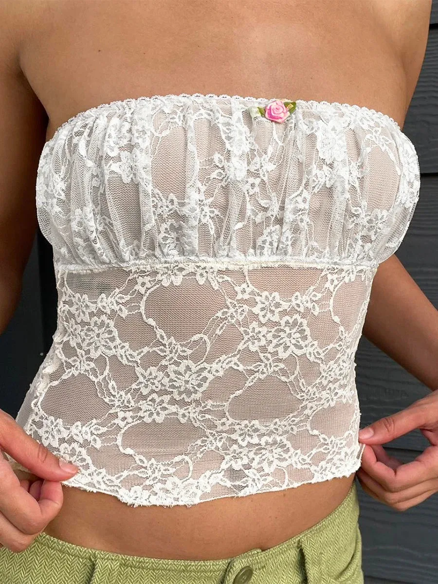 Znbbw Women y2k Lace Tube Tops Boat Neck Strapless Tank Tops Summer Backless Bandeau Shirts Streetwear - Image 2