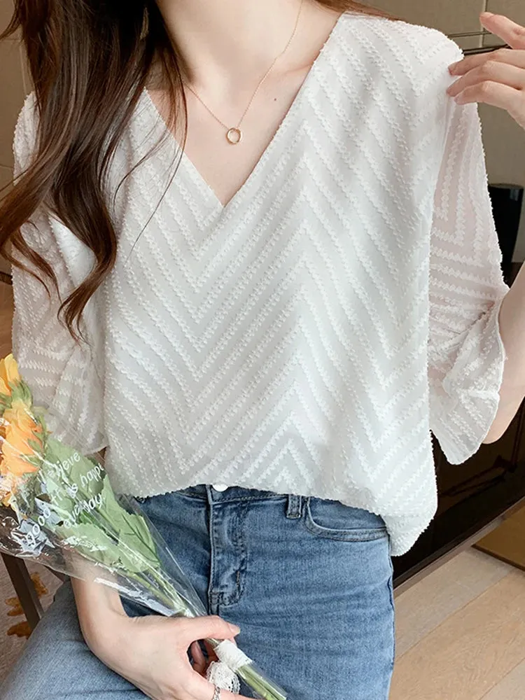 Znbbw Women V-Neck Chiffon Blouse Shirt Women Tops Short Sleeve Blouse Women Blusas Mujer De Moda 2023 Verano Blouses E688 - Image 5