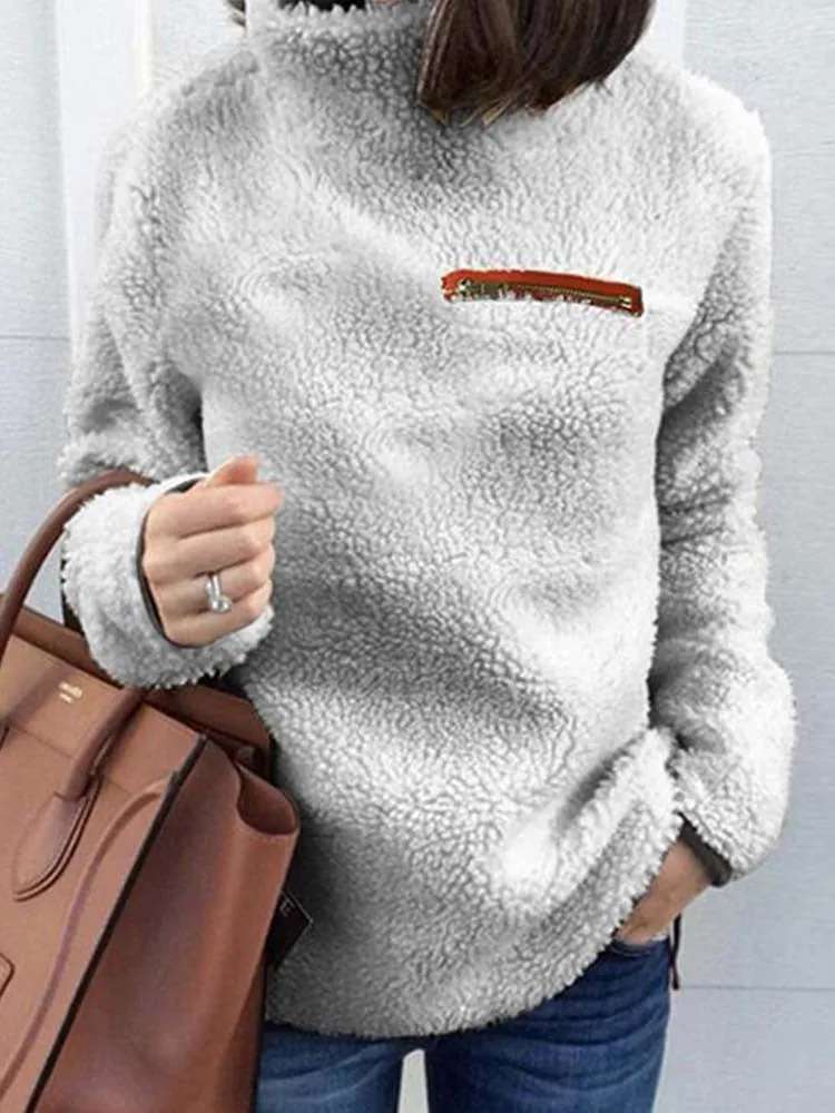 Znbbw Women Sweatshirts Autumn Winter Top Long Sleeve Plush Warm Pullover Tunic Female Pink Ladies Clothing Zipper Streetwear - Image 2