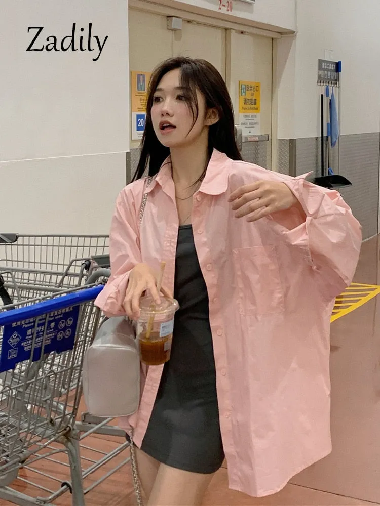 znbbw 2023 Summer Unisex Short Sleeve Woman White BF Shirt Korea Style Oversize Button Up Ladies Blouse Causal Tops Clothing - Image 7